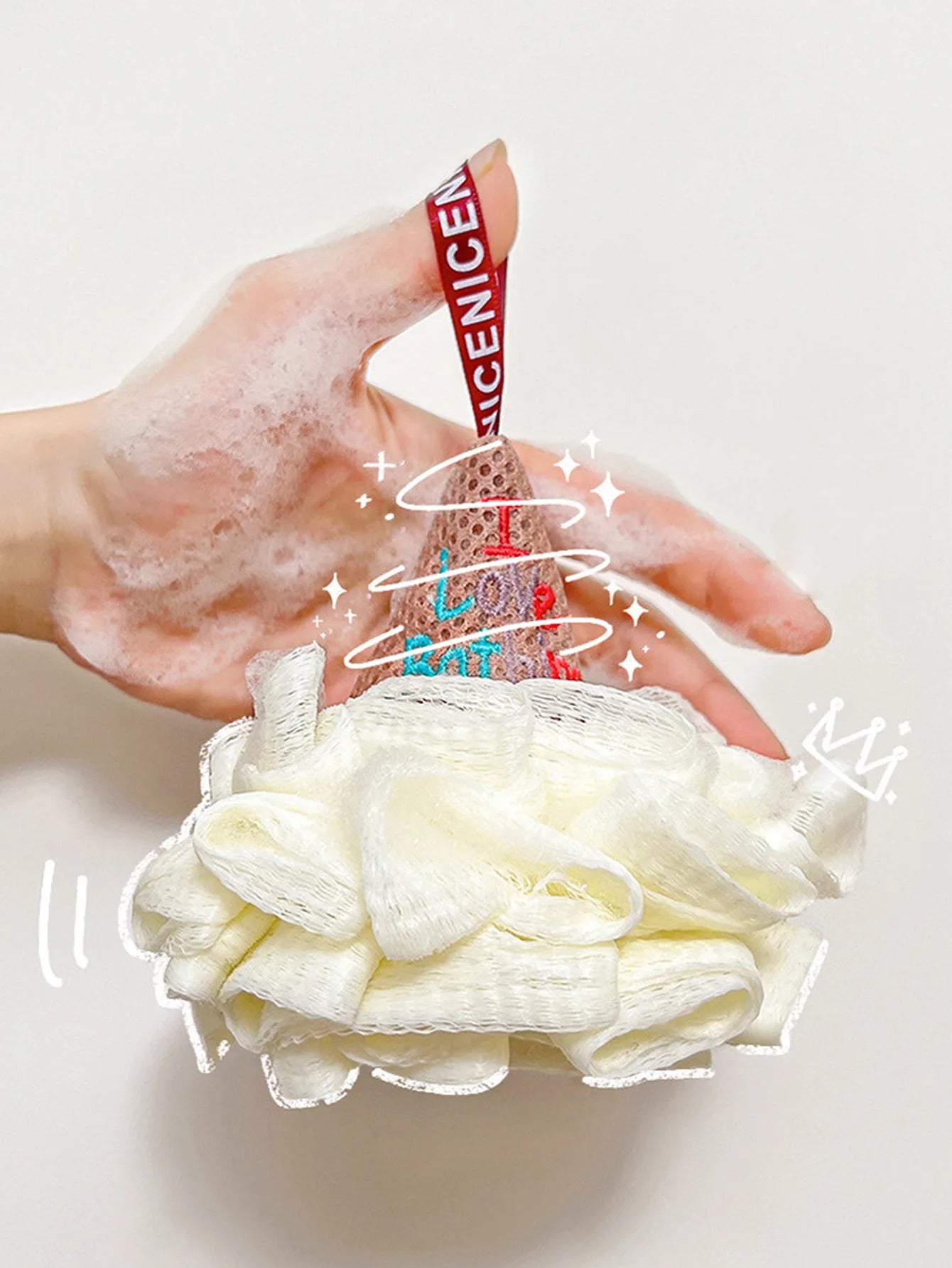 1Pcs Men Women Cute Ice Cream Bath Ball Nylon Mesh Shower Ball for Body Cleaning Reusable Bath Accessories Peaceful Pleasures Health and Wellness