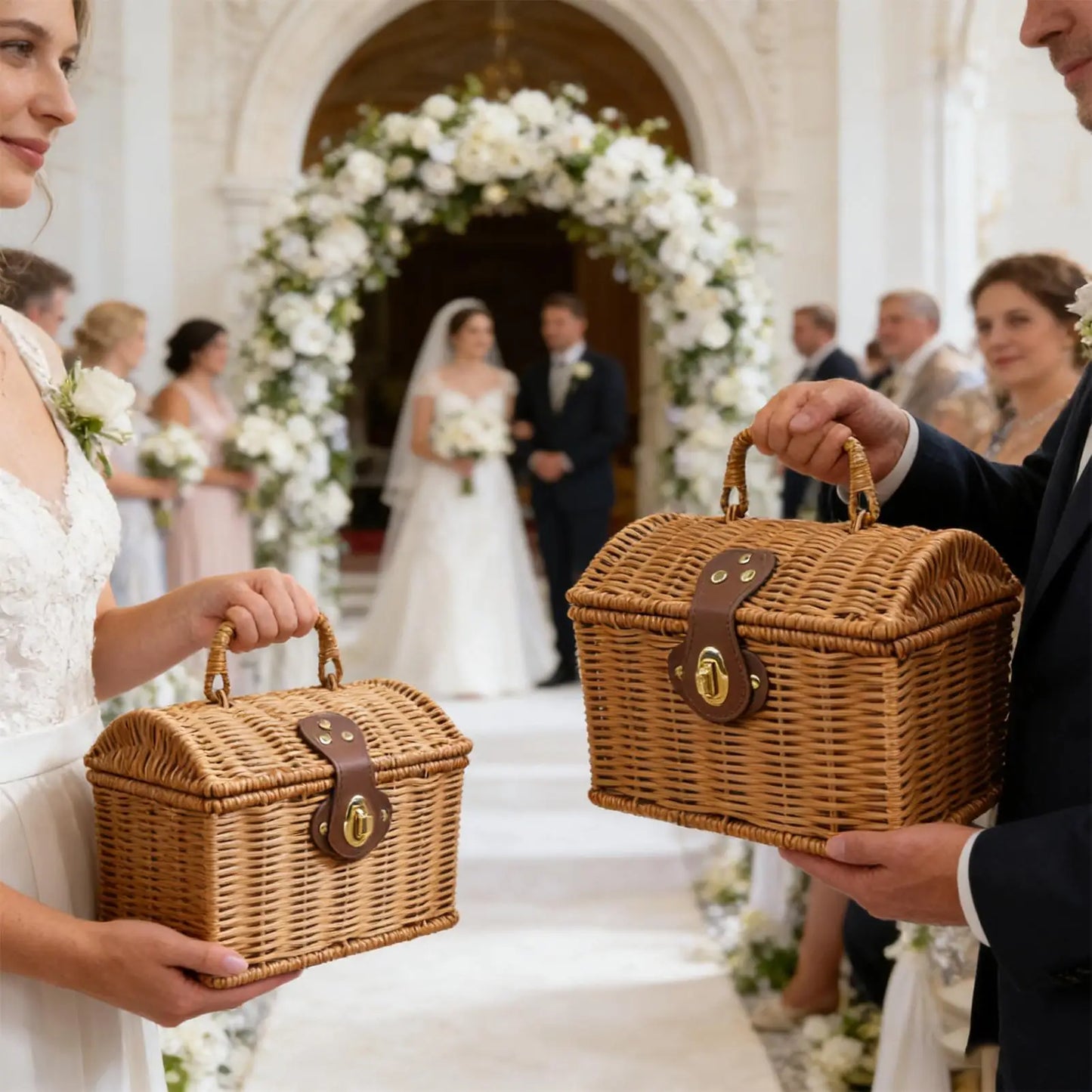 Picnic Basket Wooven Food Carrier Box Picnic Bread Basket for Easter Holiday Engagement Wedding Thanksgiving Spring Peaceful Pleasures Health and Wellness
