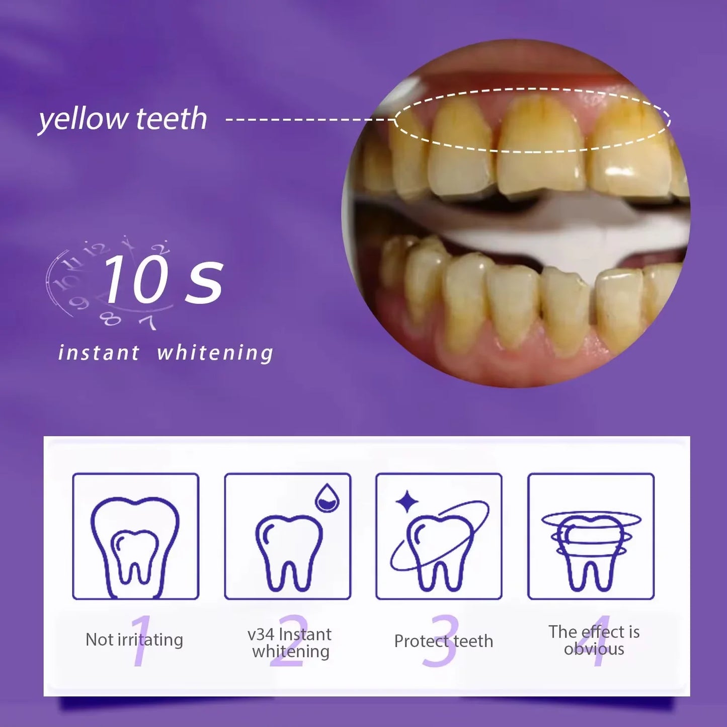 V34 Purple Teeth Whitening Toothpaste Remove Plaque Stains Cleaning Oral Hygiene Dental Bleach Tools Fresh Breath Beauty Health Peaceful Pleasures Health and Wellness