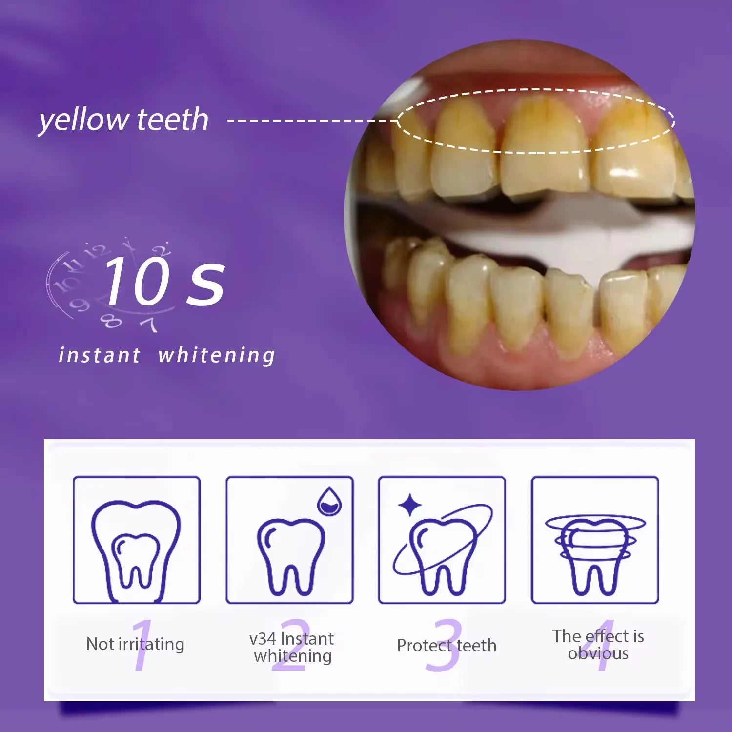 V34 Purple Teeth Whitening Toothpaste Remove Plaque Stains Cleaning Oral Hygiene Dental Bleach Tools Fresh Breath Beauty Health Peaceful Pleasures Health and Wellness