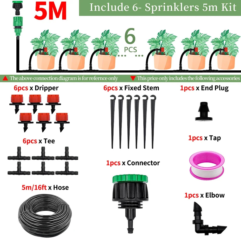 5-50M 1/ 4'' Greenhouse Garden Drip Irrigation Automatic Watering System Kit Nozzles for Bonsai Pot Plant Lawn Flower Vegetable Peaceful Pleasures Health and Wellness 5M