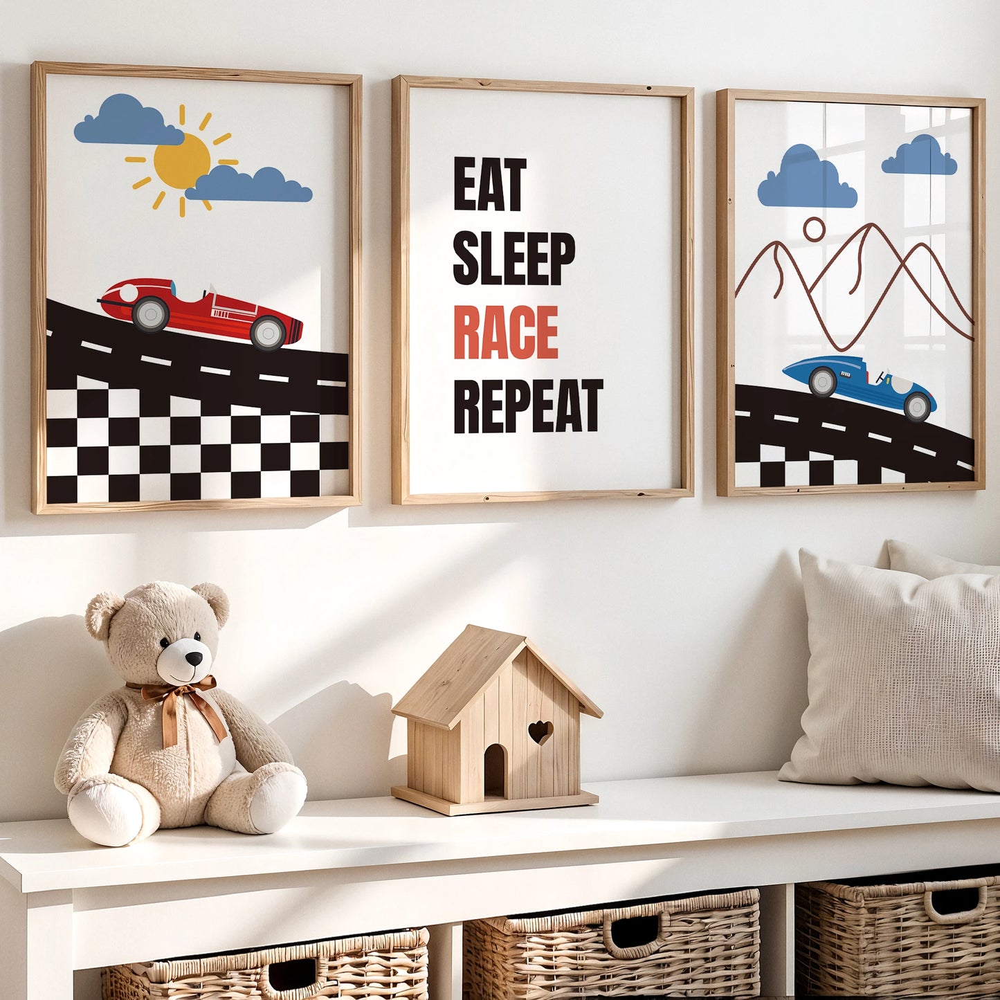 Cartoon Racing Canvas Wall Art Print | Kids Room Decor