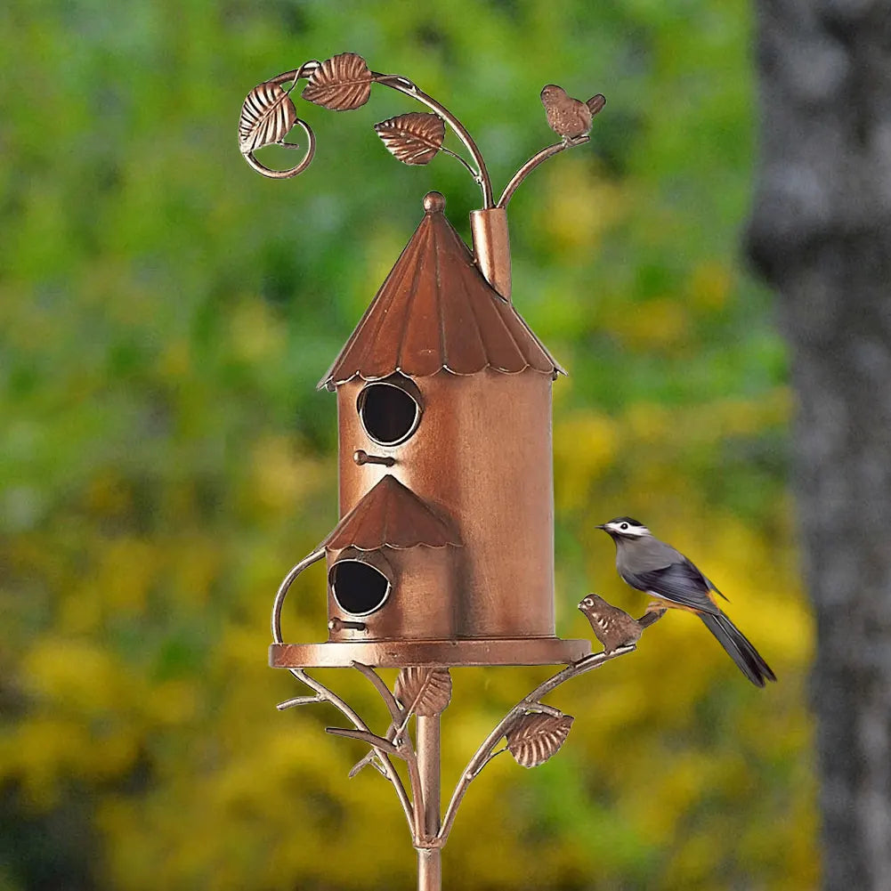 Metal Birdhouse Garden Stake | Outdoor Yard & Patio Decor