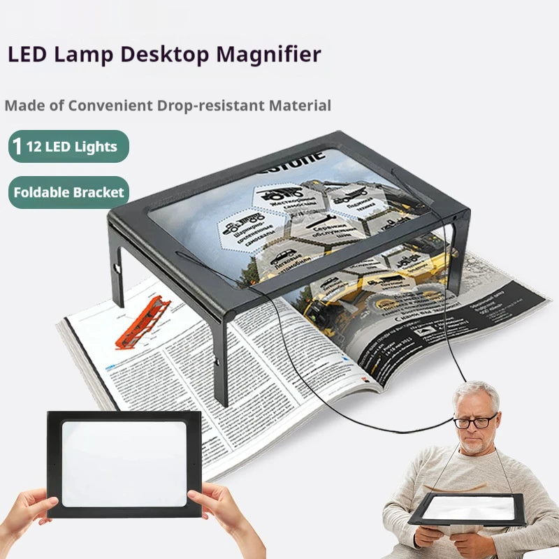 A4 Reading Magnifier Large Full Page Foldable Desktop Magnifying Glass with Led Lights for Seniors Low Vision Book Reading Peaceful Pleasures Health and Wellness