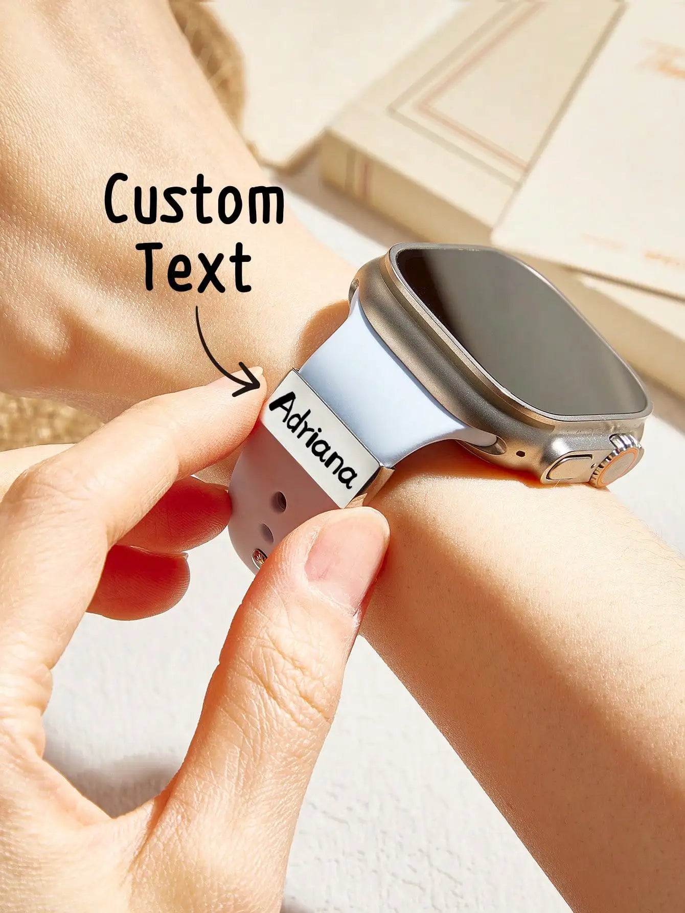 Custom Watch Band Charm Personalized Text Watch Charm Smart Watch Strap Decoration Jewelry Gift for Valentines Mothers Day Peaceful Pleasures Health and Wellness Style 2 Rose Gold