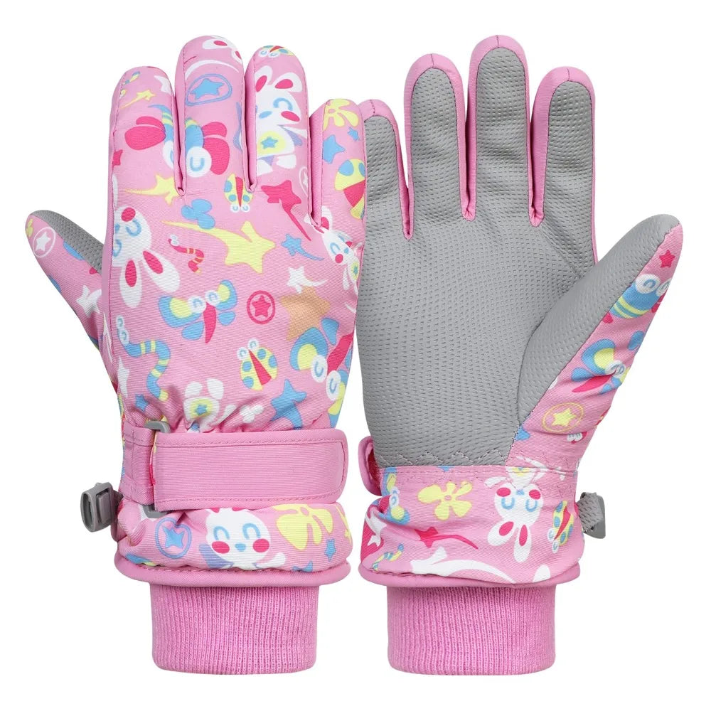 Kids Ski Gloves for Boys Girls, Children Winter Warm Glove with Fleece Lining Cute Designs and Waterproof Snowboard Gloves Peaceful Pleasures Health and Wellness Pink L (9-13Years)