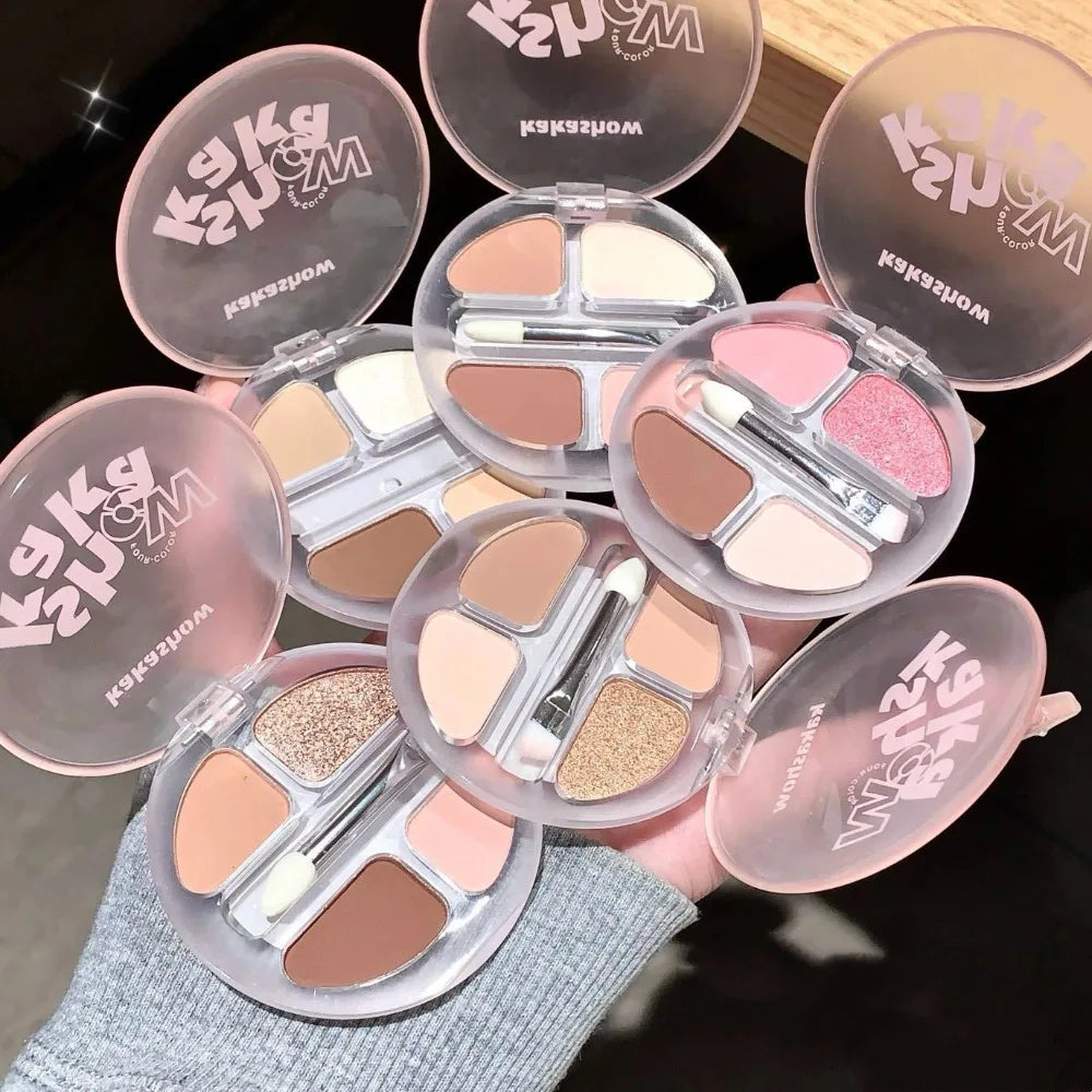 4-Color Shimmer Matte Eyeshadow Palette | Nude Rose Pink Glitter
