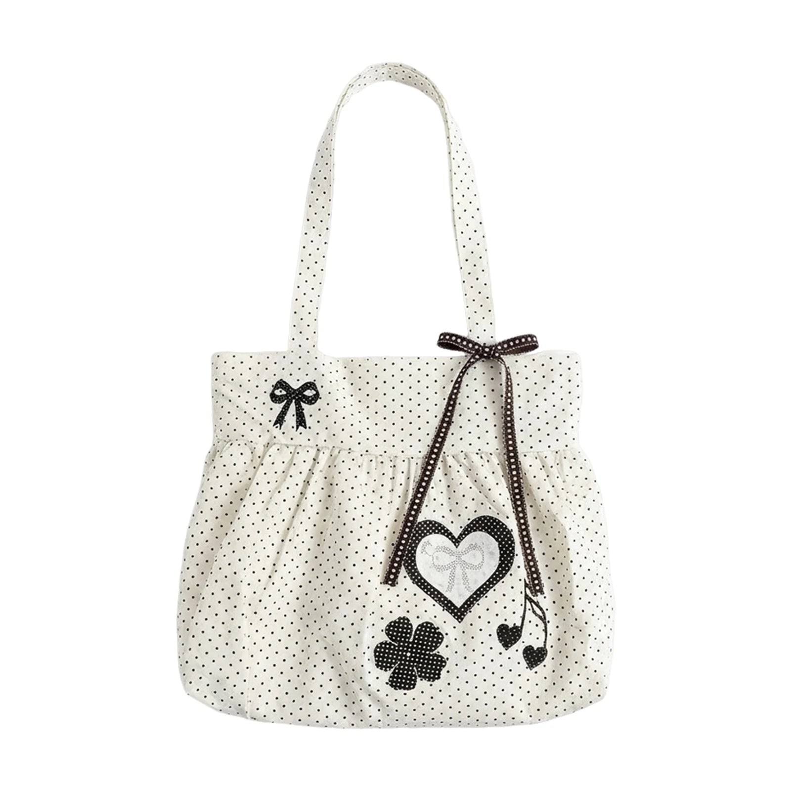 Tote Bag Large Capacity With Polka Dot Heart Print For Commuting And Everyday Use Peaceful Pleasures Health and Wellness Polka dot