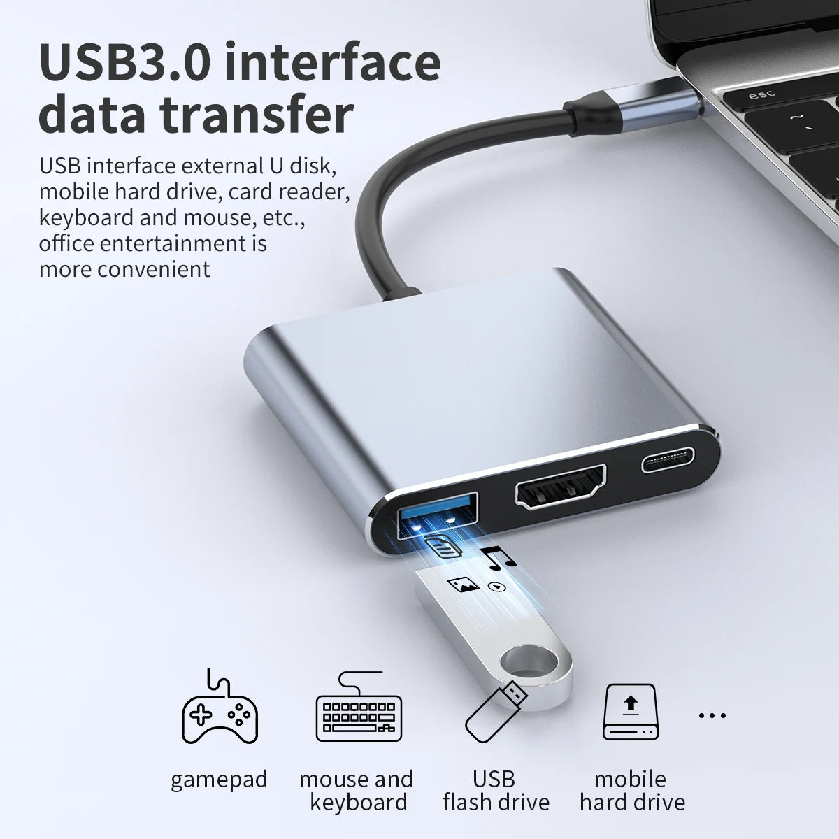 3-in-1 USB-C Hub | HDMI 4K + USB 3.0 Adapter for MacBook USB-C Hub Adapter Peaceful Pleasures Health and Wellness