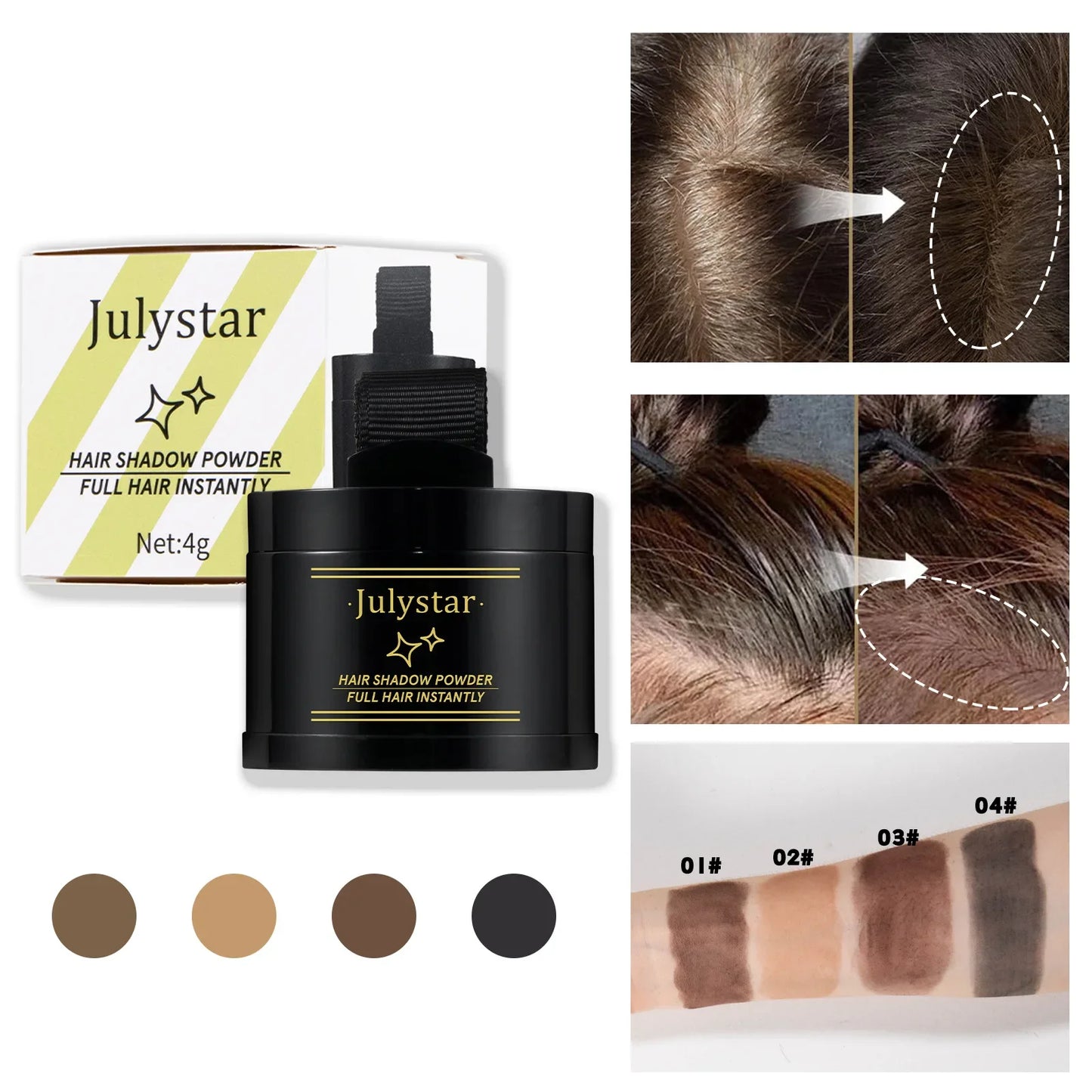 Julystar Hairline Shadow Powder – 4 Colors, Waterproof Coverage