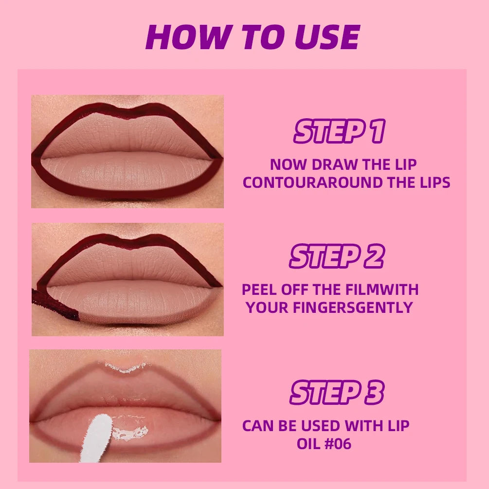 QIBEST Peel Off Red Lip gloss Lip Outline Contour Tattoo Lip Stain Lasting Transfer Resistant Tear Off Peel Off Lipstick Makeup Peaceful Pleasures Health and Wellness