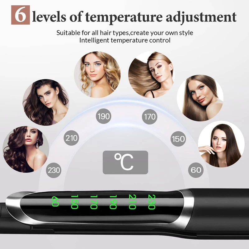 Salon Grade Ceramic Plate Hair Straightener LCD Display Tourmaline Infrared Multi-Temperature Electric for Peaceful Pleasures Health and Wellness