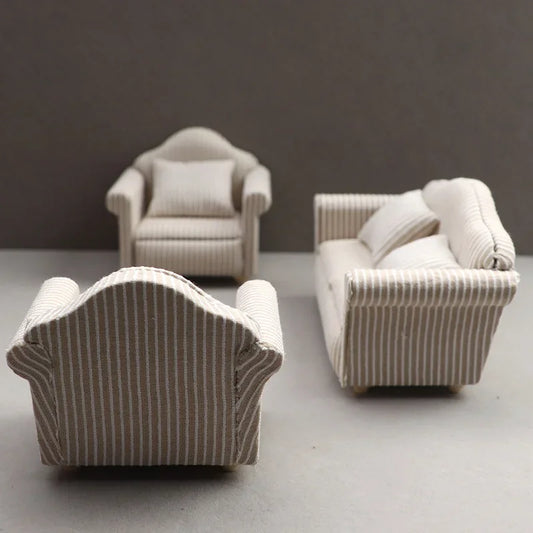 1:12 Dollhouse Miniature Sofa with Pillows – White Beige Dollhouse Miniature Furniture Peaceful Pleasures Health and Wellness