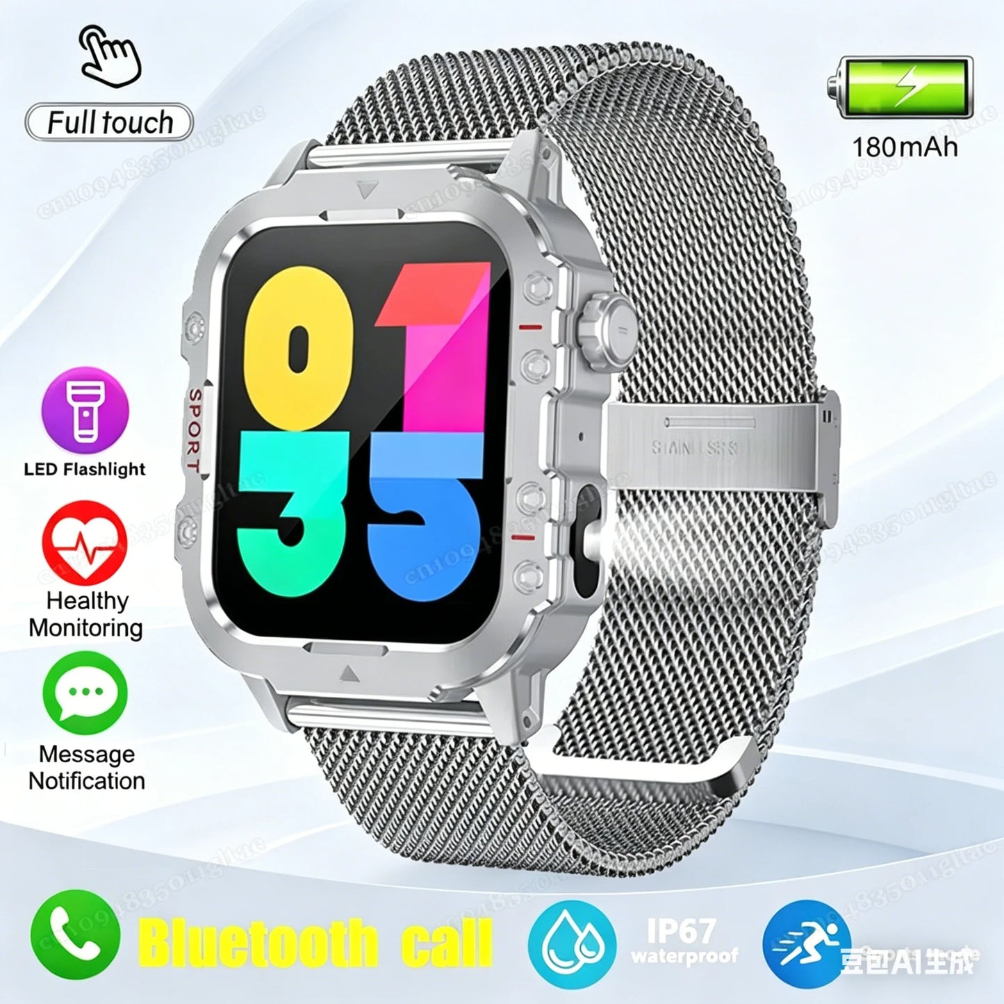 Outdoor Military Smartwatches Bluetooth Call Men 2.01" Blood Oxygen Monitor 5ATM Waterproof GPS Tracking Sports Smart Watch HW12 Peaceful Pleasures Health and Wellness 1.44 Silver22Milan Smartwatch