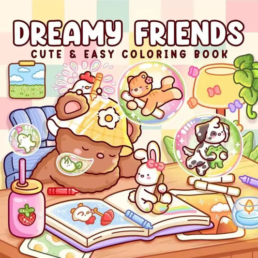 Dreamy Friends Cute Easy Coloring Book Adults Stress Relief Drawing Peaceful Pleasures Health and Wellness