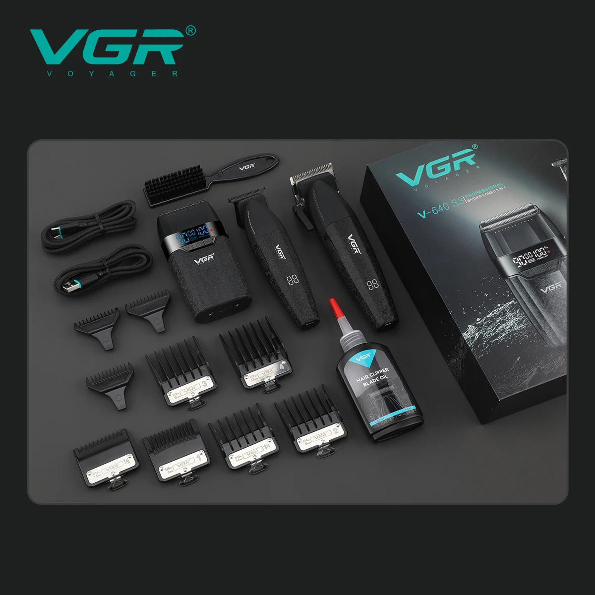 VGR high-end 3-in-1 hair trimming set professional electric hair clipper 9000 RPM household electric push shear shaver V-640 S3 Peaceful Pleasures Health and Wellness