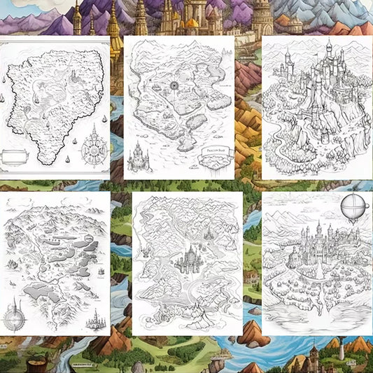 A4 Fantasy Map Coloring Book Adult Stress Relief Drawing Graffiti Peaceful Pleasures Health and Wellness