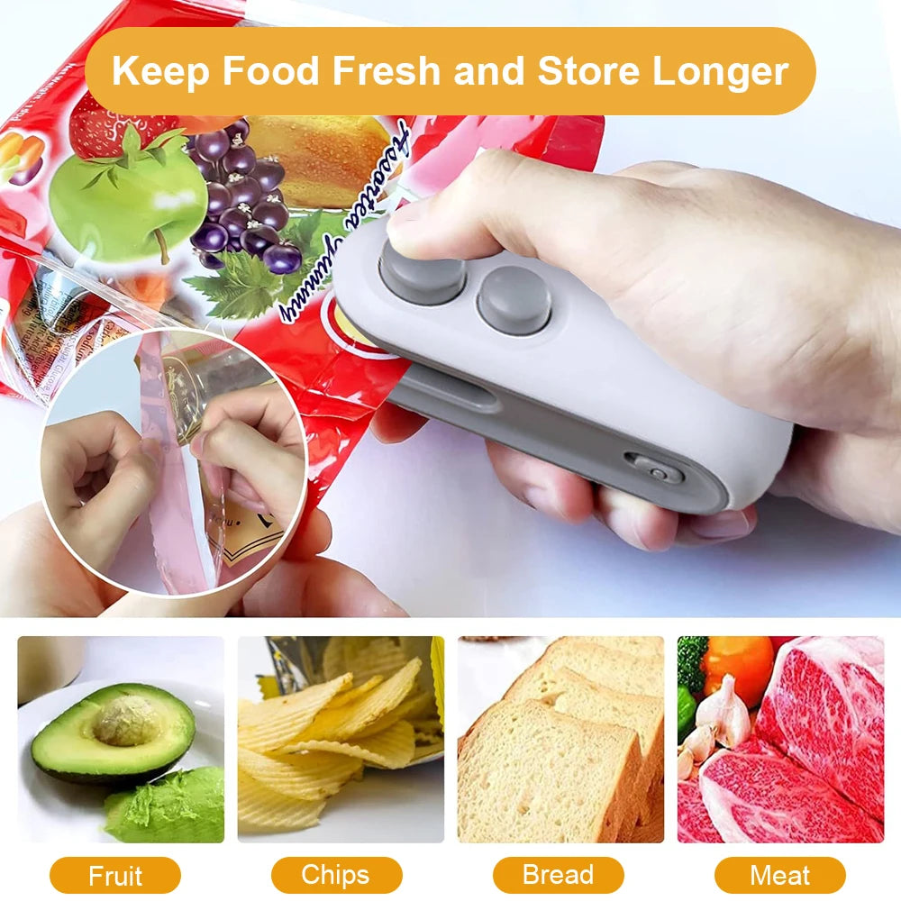 2IN1 Mini Sealing Machine USB Rechargable Heat Sealer Storage Bag Plastic Package Food Sealer Clip Bag Handheld Food Heat Sealer Peaceful Pleasures Health and Wellness