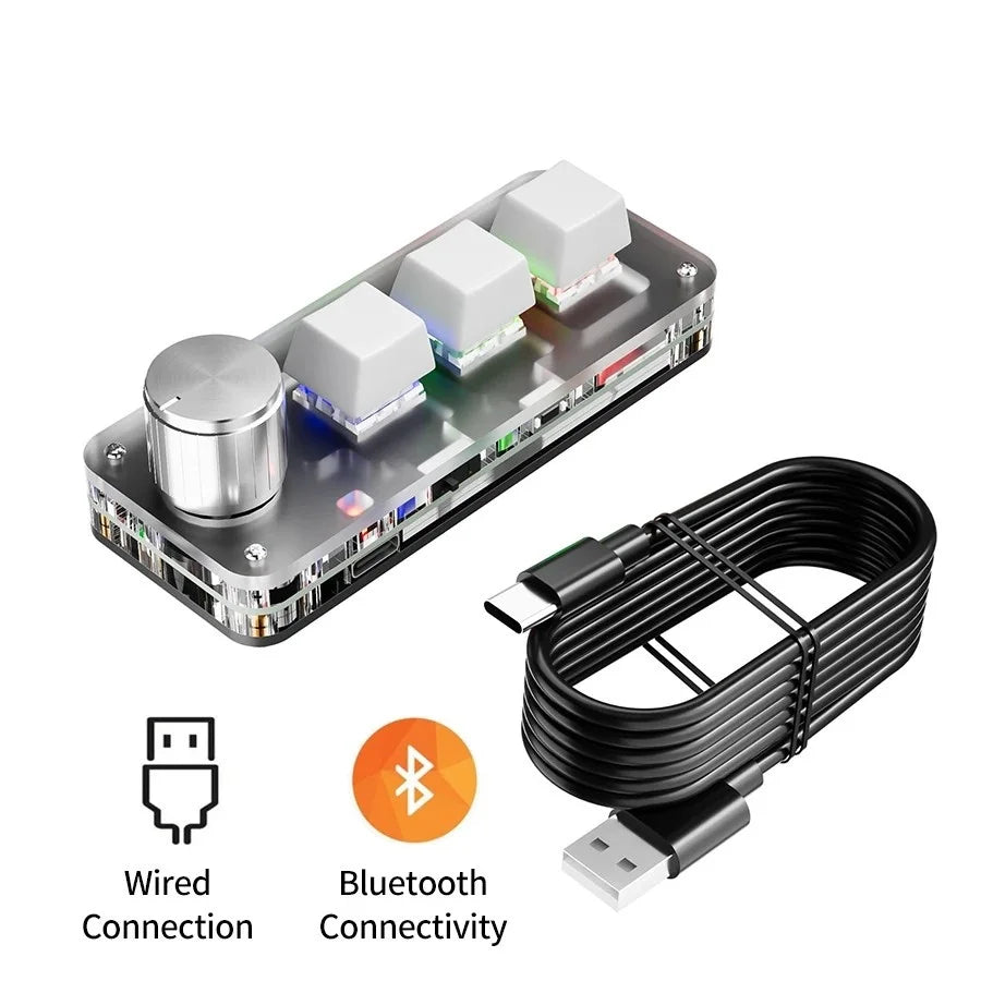2.4G 3-key Customize Bluetooth Keyboard Macro Knob Copy Paste Shortcut Key E-sports Game Mini Mechanical Hot Plug Mini Keyboard Peaceful Pleasures Health and Wellness Wire Bluetooth White