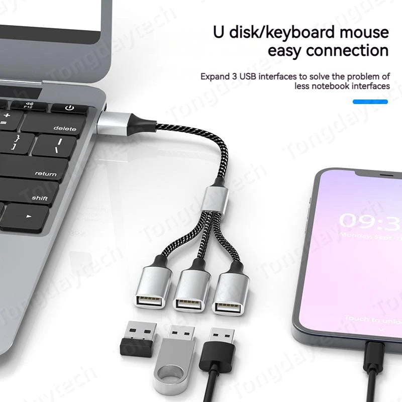 USB-C Hub Splitter 1 to 2/3 Ports | OTG Fast Charging Adapter Peaceful Pleasures Health and Wellness