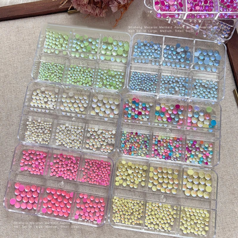 Colorful Mermaid Bubble Bead Half Round Flat Bottom Shiny Aurora Size Mixed Candy Color Nail Art Accessories Decoration Manicure Peaceful Pleasures Health and Wellness
