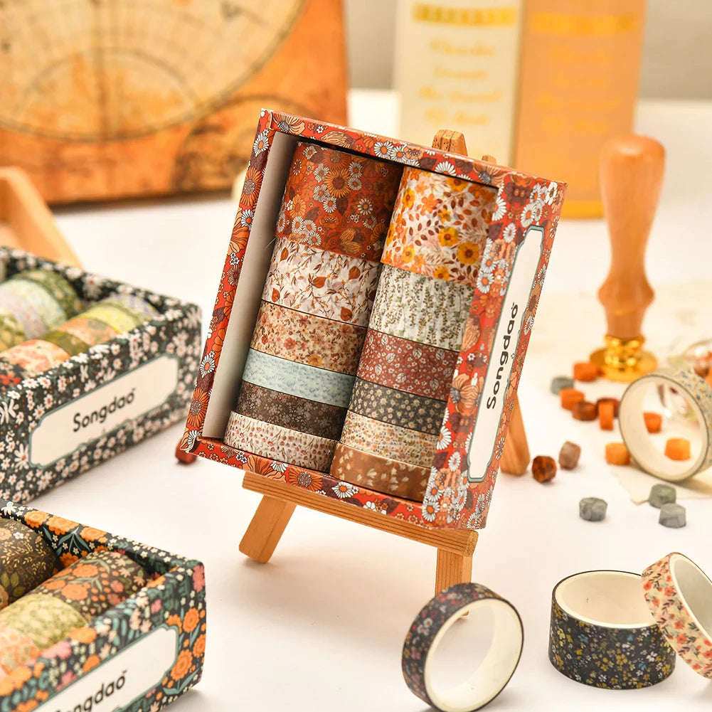 12-Roll Floral Washi Tape Set – Vintage Plant DIY Craft Tapes