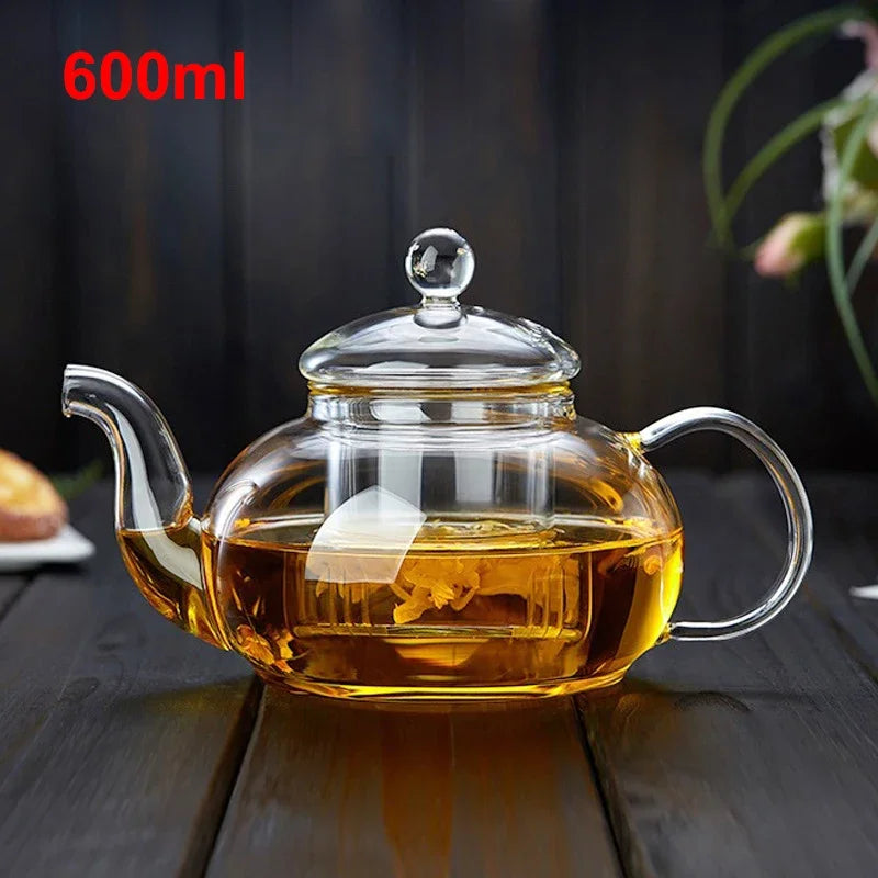 600/800/1000ml Heatable Glass Tea Set Filterable Heat-resistant Thickened Glass Teapot High Borosilicate Glass Flower Tea Pot Peaceful Pleasures Health and Wellness 600ml