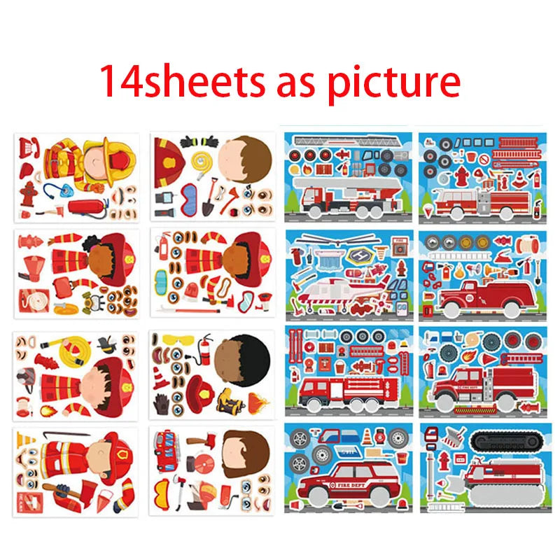 Make Fire Engine Stickers Kid DIY Toys Create Own Fireman Face