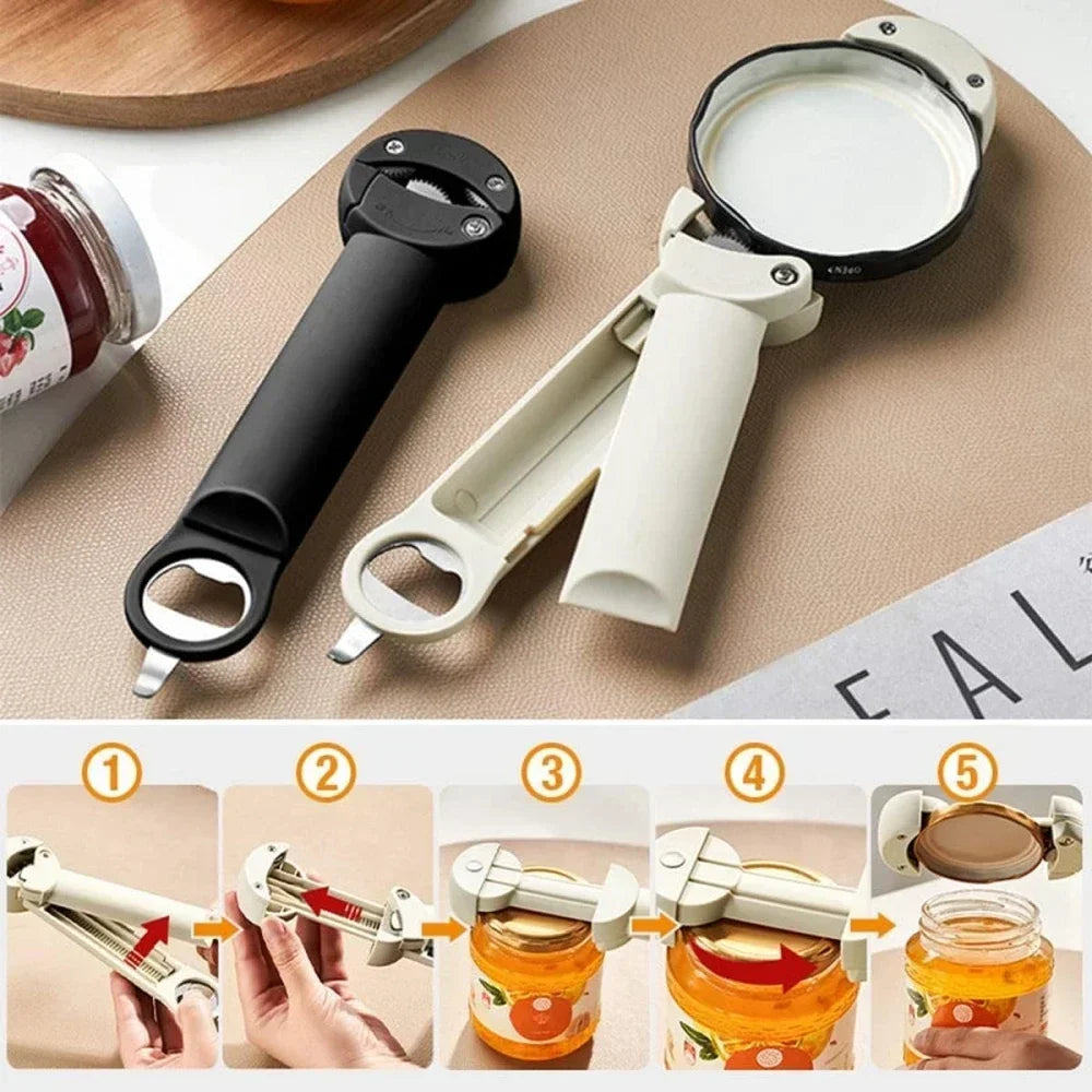 Multifunctional Bottle Opener Stainless Steel Lid Opener Diam 2.5-9.5cm Adjustable WineBeer Can Opener Kitchen Tools Peaceful Pleasures Health and Wellness
