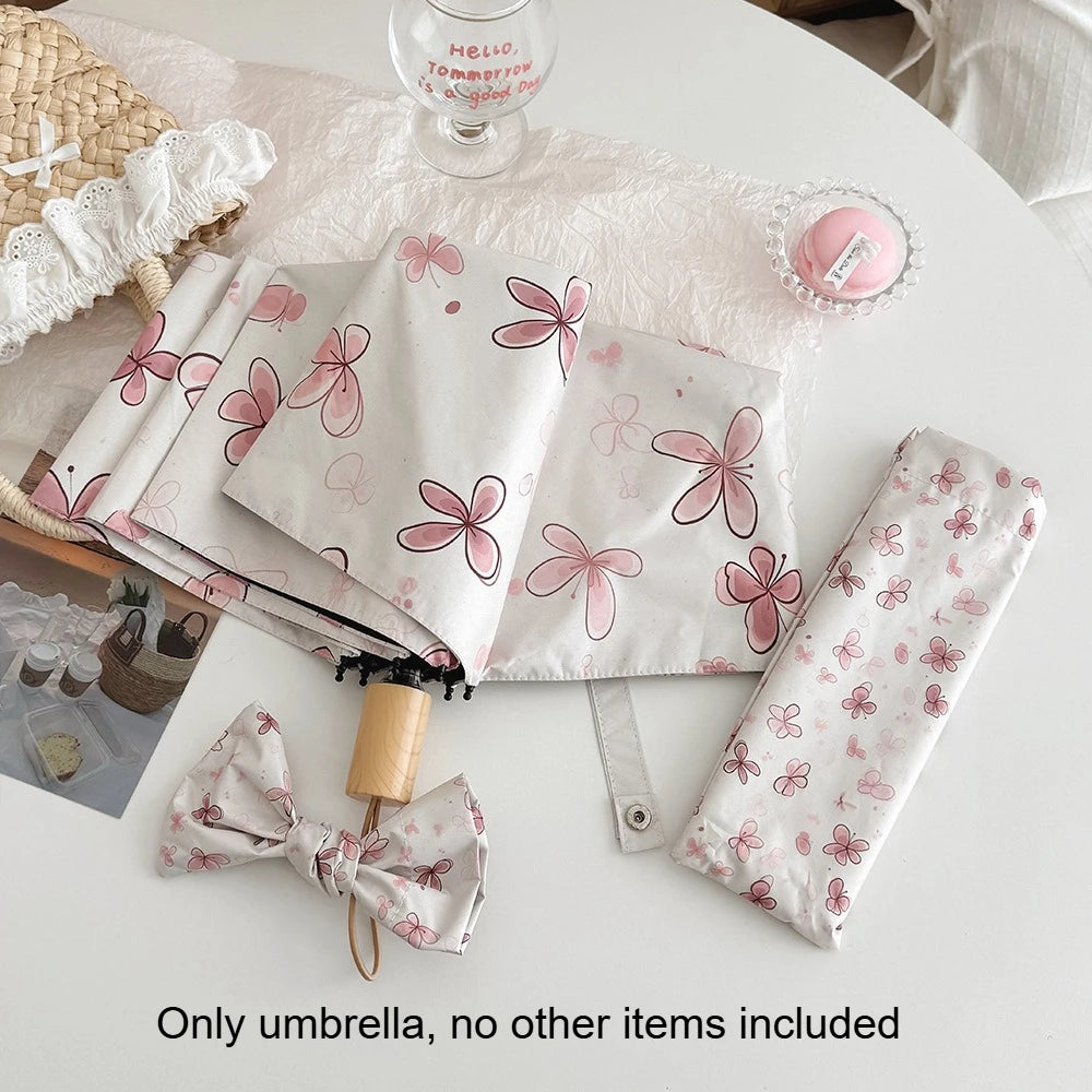 Cute Cartoon Dual-purpose Sun Rain Umbrella Portable Anti-UV Sunscreen Windproof Foldable Parasol for Girls Outdoor Daily Use Peaceful Pleasures Health and Wellness metal-fiber composite 8K Manual version