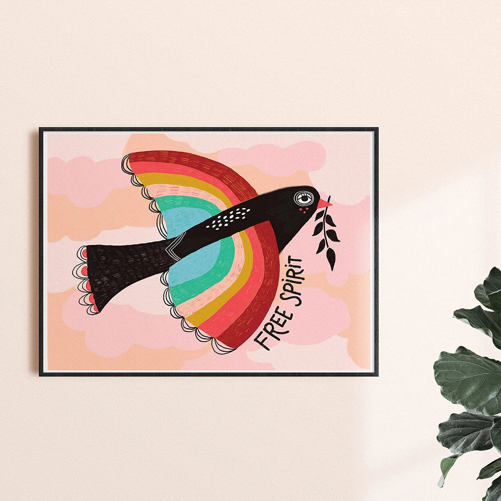 Inspirational Quote Flower Design Canvas Painting Colorful Boho Rainbow Wall Art Poster Print Girl Room Nursery Decor Picture Peaceful Pleasures Health and Wellness