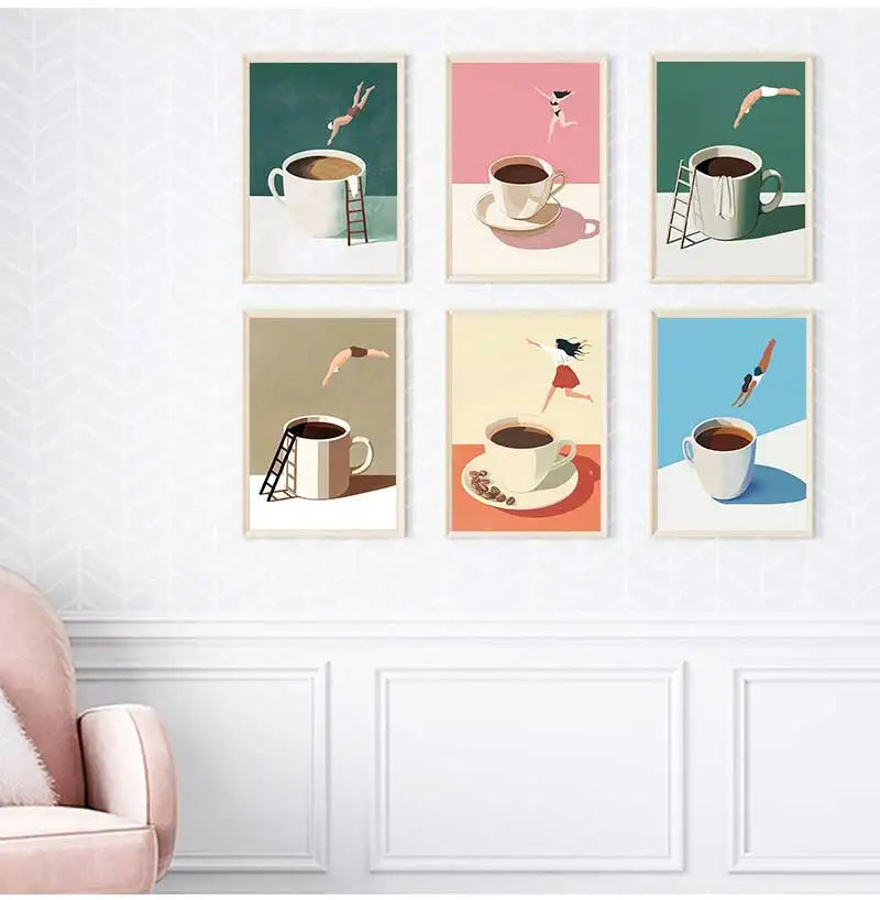 Good Morning Coffee Diver Poster Retro Funny Minimalist Food Espresso Lover Canvas Painting Wall Art Home Room Decor Peaceful Pleasures Health and Wellness