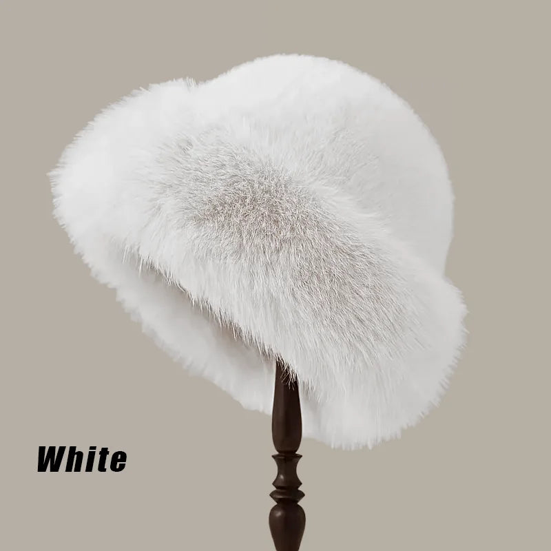 Solid Color Bucket Hat Thick Coldproof Faux Fur Basin Hats Soft Plush Fisherman Cap For Women Autumn & Winter Peaceful Pleasures Health and Wellness White One Size