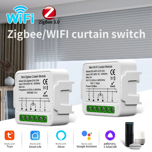 Tuya WiFi ZigBee Smart Curtain Switch Module Roller Blinds Shutter Motor Smart Life APP Voice Control Supports Alexa Google Home Peaceful Pleasures Health and Wellness