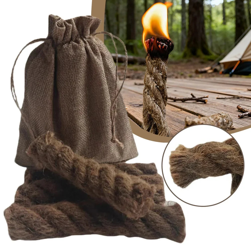Wax-Infused Hemp Rope Fire Starters Kit – 4pc Weatherproof