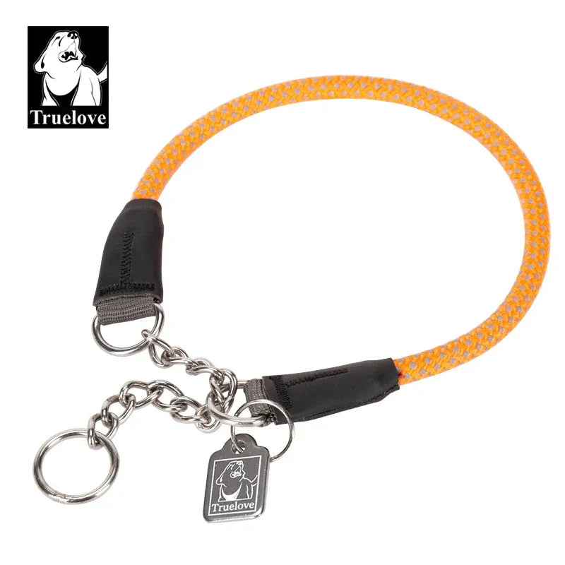 Truelove Large Dog Training Collar Reflective Nylon Stainless Steel Chain Adjustable Heavy Duty No Pull Dog Collar TLC5375 Peaceful Pleasures Health and Wellness Neon Orange XL China Mainland
