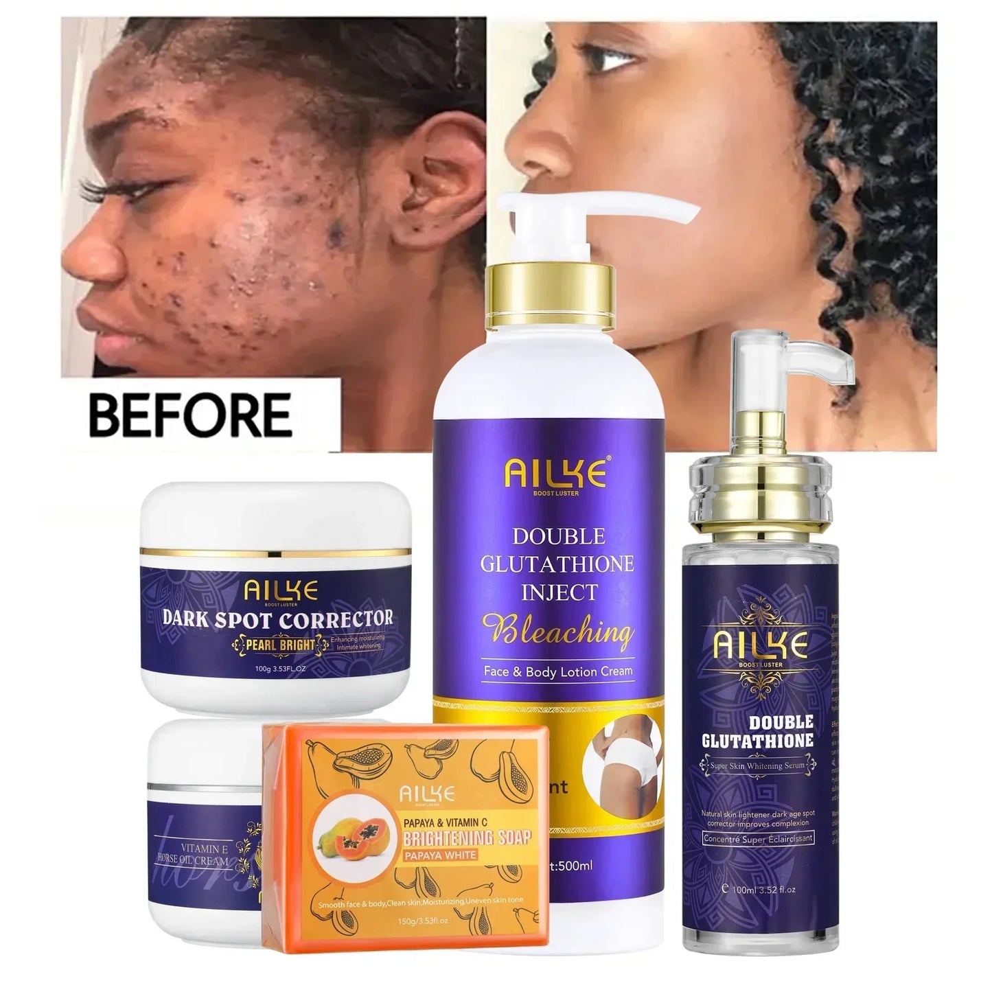 AILKE Double Glutathione Whitening Range – 5-in-1 Set Peaceful Pleasures Health and Wellness