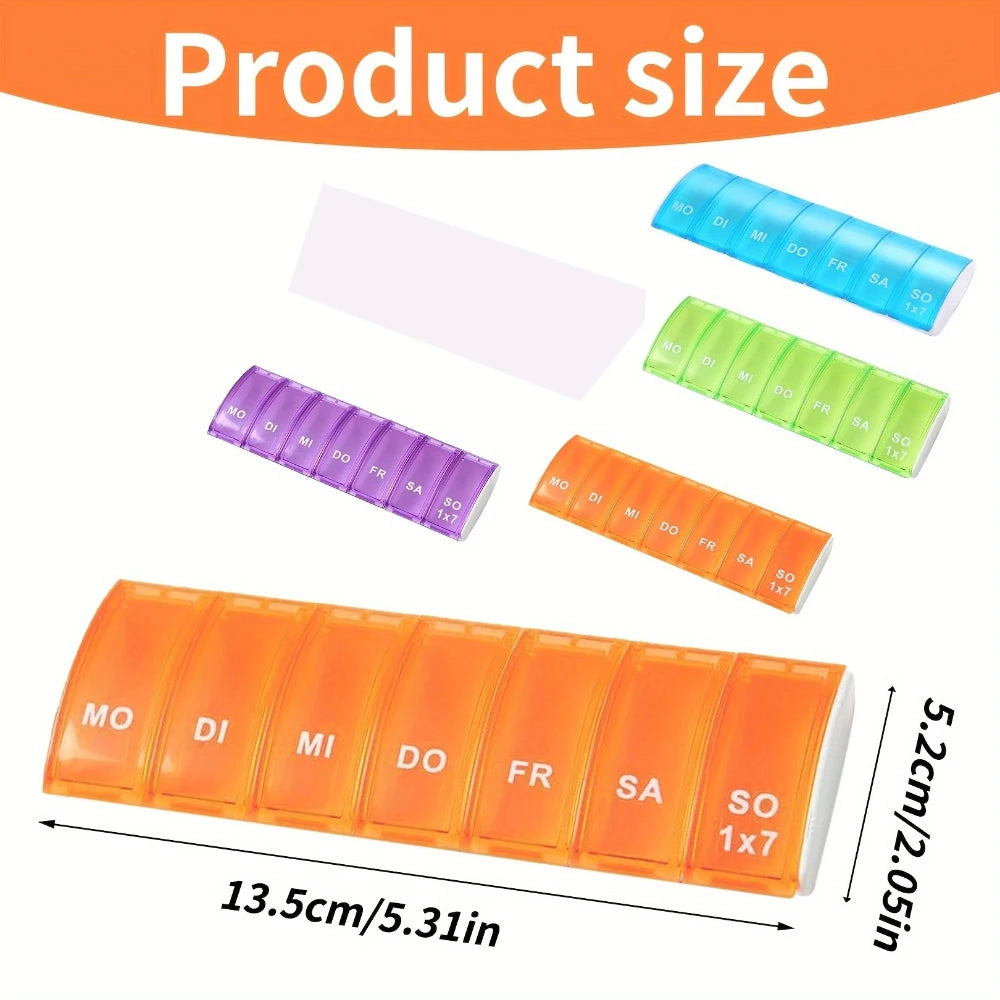 7Day Pill Organizers with Labeled Compartments Monday to Sunday Color-Coded for Travel And Daily Use Featuring a Vibrant Familie Peaceful Pleasures Health and Wellness