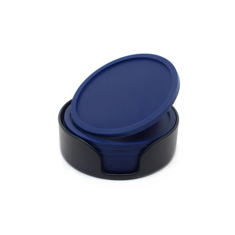 6-Piece Non-Slip Silicone Coaster Set with Holder – Round Cup Mats for Home & Kitchen