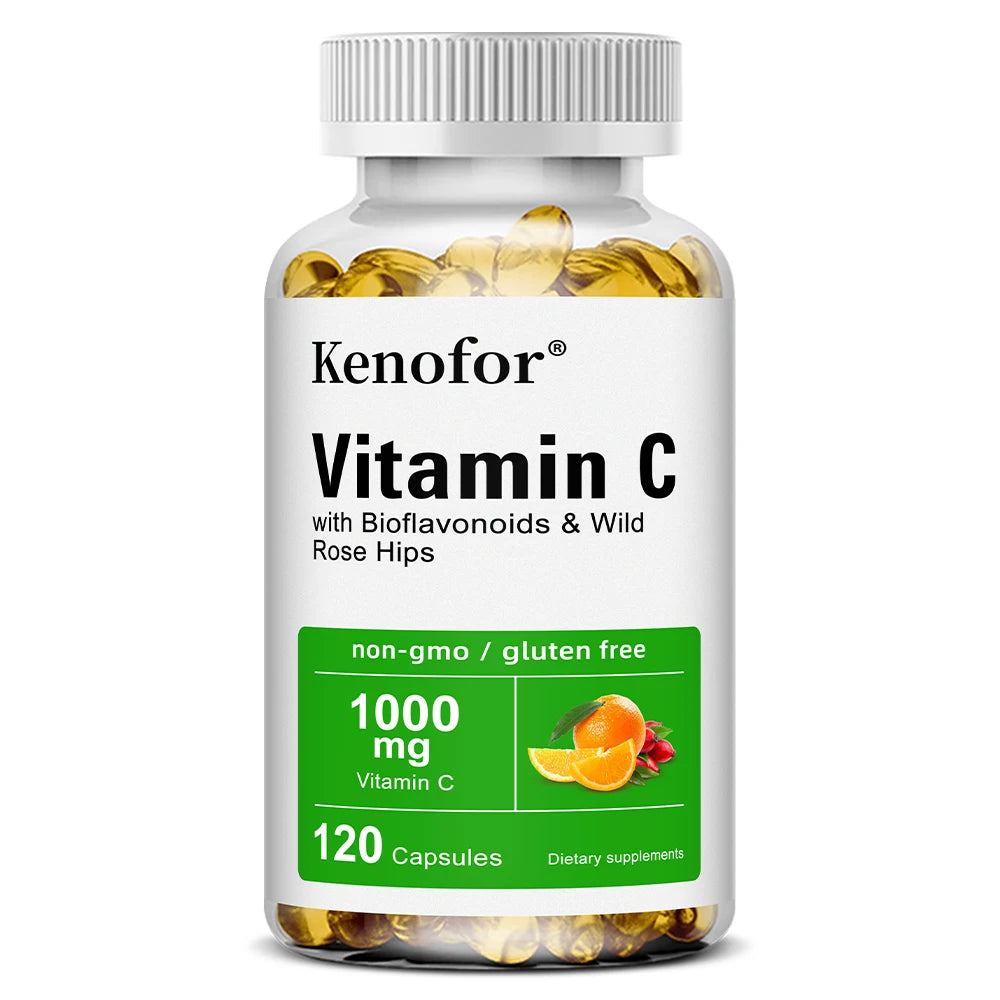 Vitamin C 1000mg - with Citrus, Rose hips,Immune System & Collagen High Potency Fat Soluble Ascorbic Acid Supplement Peaceful Pleasures Health and Wellness 120 count-1 bottle