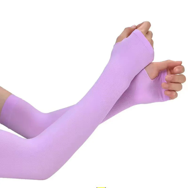 1Pair UV Protection Arm Sleeves for Men Women Summer Driving Sunscreen Ice Silk Cover Hand Protector Half Finger Long Gloves Peaceful Pleasures Health and Wellness Purple-Finger-38cm One Size
