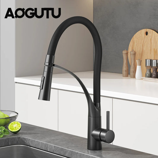 AOGUTU Brass Pull-Down Kitchen Faucet | Single Handle Mixer Tap Kitchen Sink Faucet Peaceful Pleasures Health and Wellness