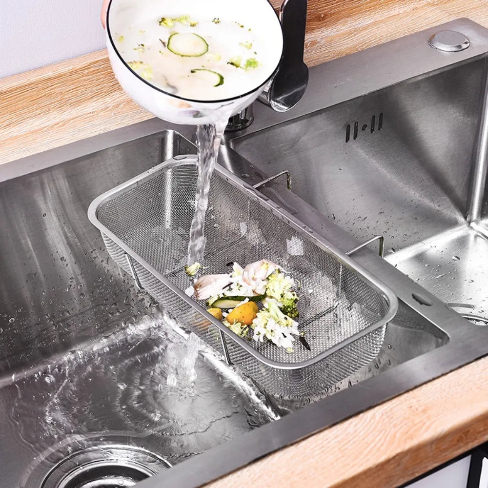 Kitchen Helper Sink Drain Basket Multifunctional Hanging Type Storage Drying Rack Stainless Steel Filter Storage Shelf Peaceful Pleasures Health and Wellness