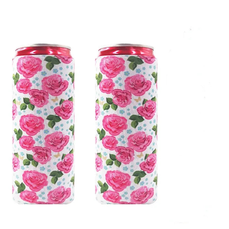 2PC Neoprene Slim Beer Can Cooler Tall Stubby Holder Foldable Stubby Holders Beer Cooler Bags Fits 12oz Slim Energy Drink & Beer Peaceful Pleasures Health and Wellness Flower