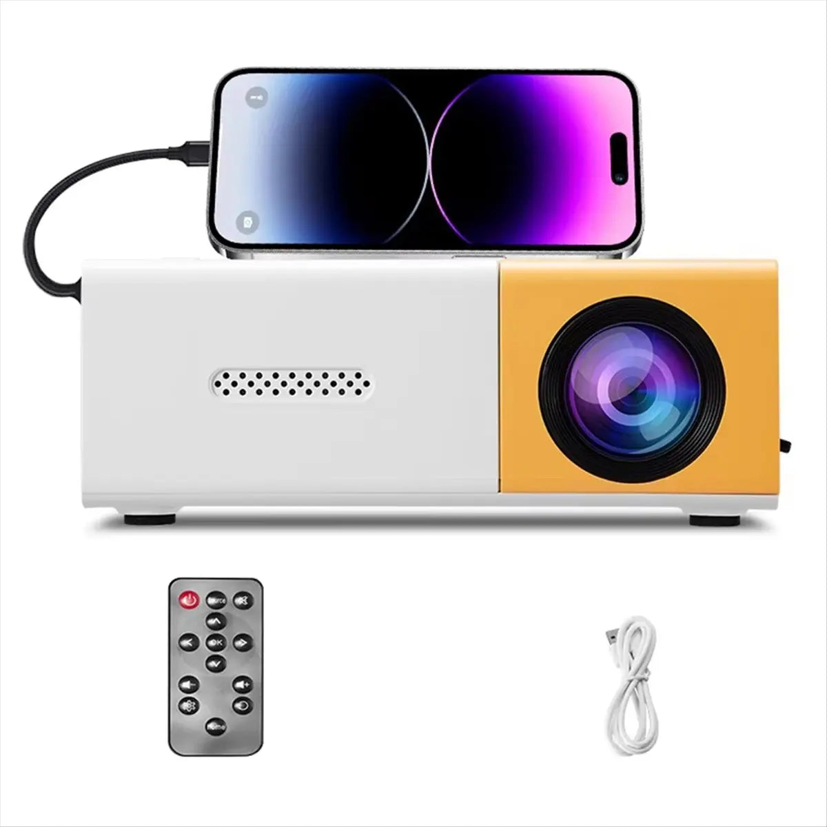 Delighted- Portable Mini Projector with Full HD 1080P Support -Includes Remote Control, USB-Powered, Ideal for Smartphones Peaceful Pleasures Health and Wellness NONE