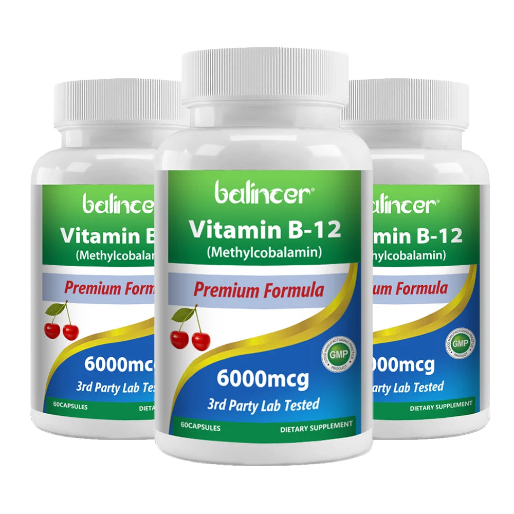 Vitamin B12 Supplement -Benefits Brain & Heart Function, Supports Memory, Learning, Helps Boost Natural Energy Peaceful Pleasures Health and Wellness 60 count-3 bottle
