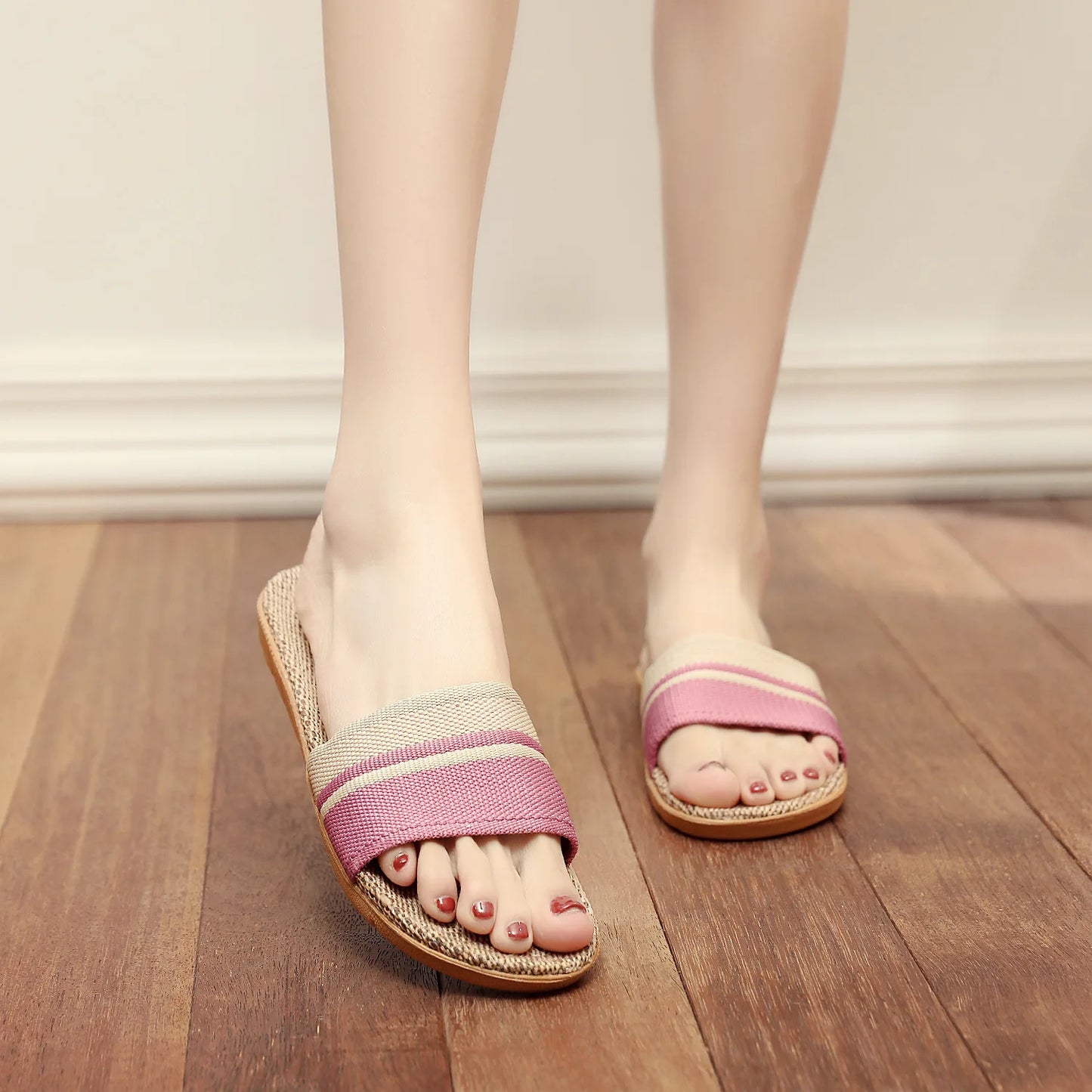 Women's Linen Indoor Slippers | Lightweight Non-Slip Flat Slides