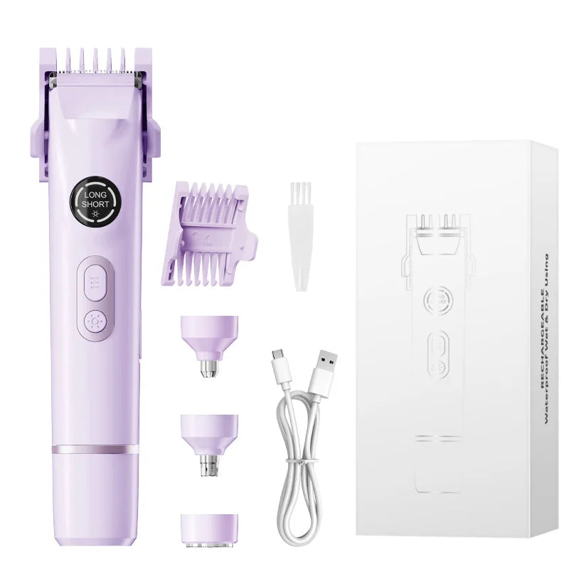 Newest 4-in-1 Electric Painless Hair Shaver IPX7 Waterproof Battery-Powered Dual Head Hair Removal for Women Men All Areas Peaceful Pleasures Health and Wellness PURPLE