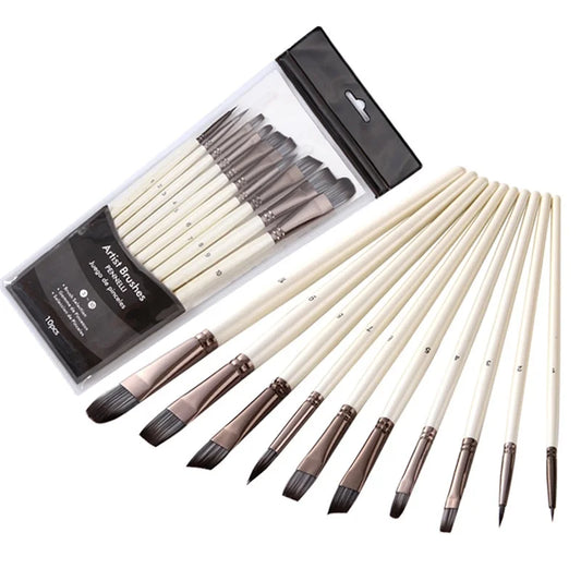 Bview Art Nylon Hair Brush Watercolor Gouache Acrylic Oil Painting Peaceful Pleasures Health and Wellness 10pcs