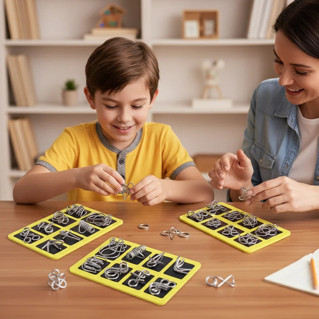 24Pcs Puzzle Unlocking Rings Set Iron Logic Toys for Kids Students Educational Traditional Design Peaceful Pleasures Health and Wellness